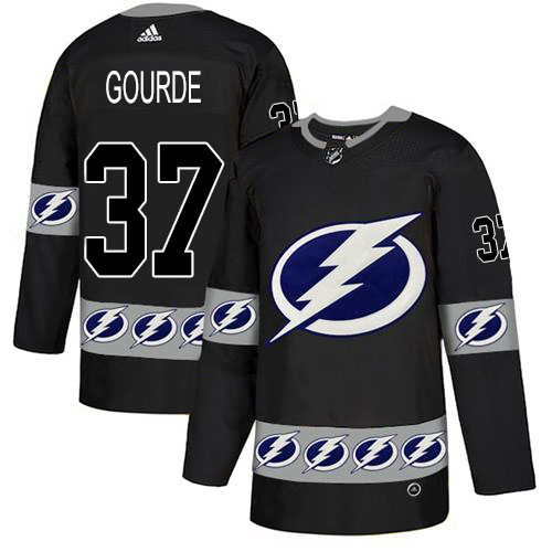 Adidas Tampa Bay Lightning Men #37 Yanni Gourde Black Authentic Team Logo Fashion Stitched NHL Jersey